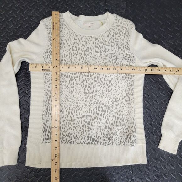 Rebecca Taylor Ivory Crewneck Sweater Gray Leopard Print Detail Size Medium - Picture 5 of 7